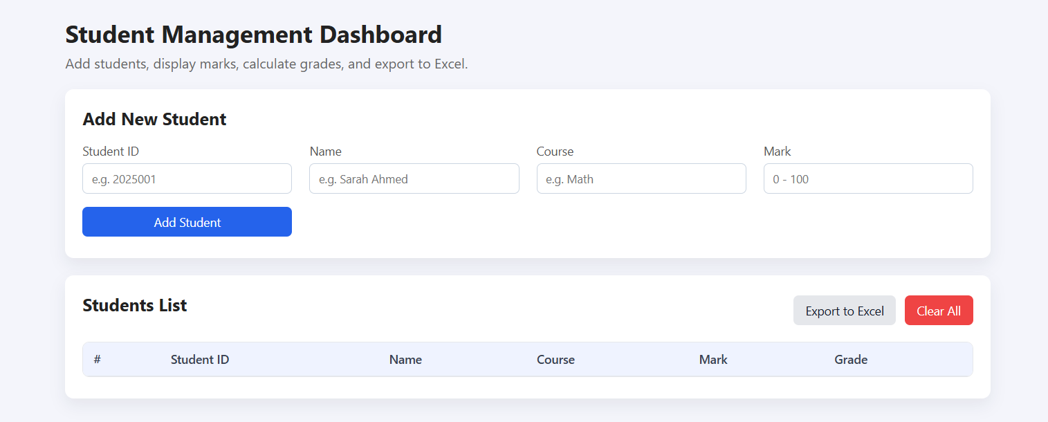 Student Management Dashboard preview